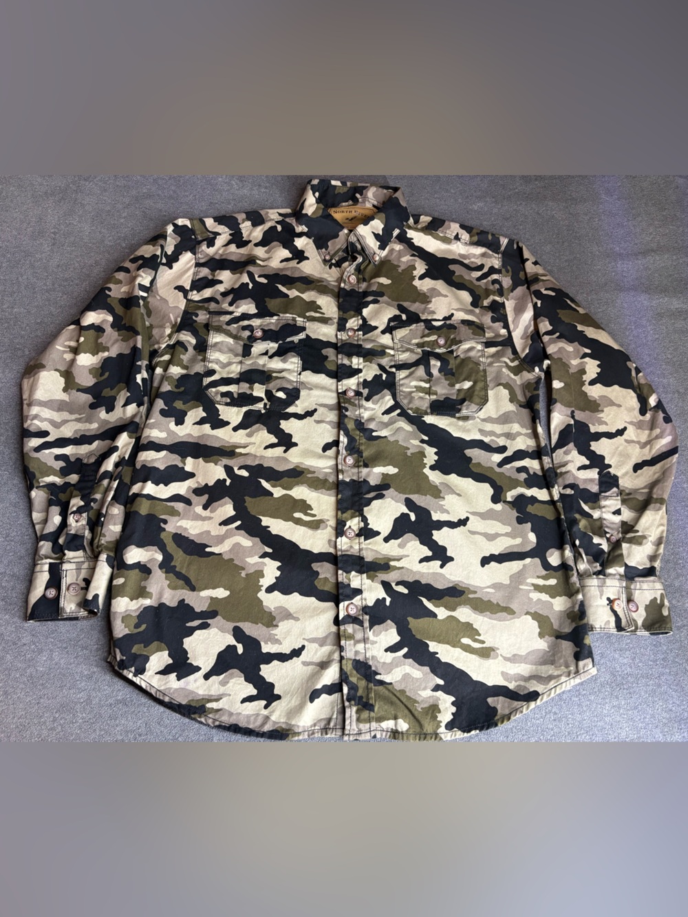 North River Outfitters Camouflage Button-Down Shirt Olive Black Beige Size M